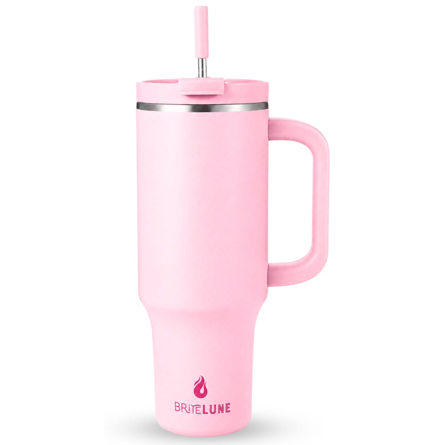 tea rose pink 40 oz insulated tumbler with handle and straw