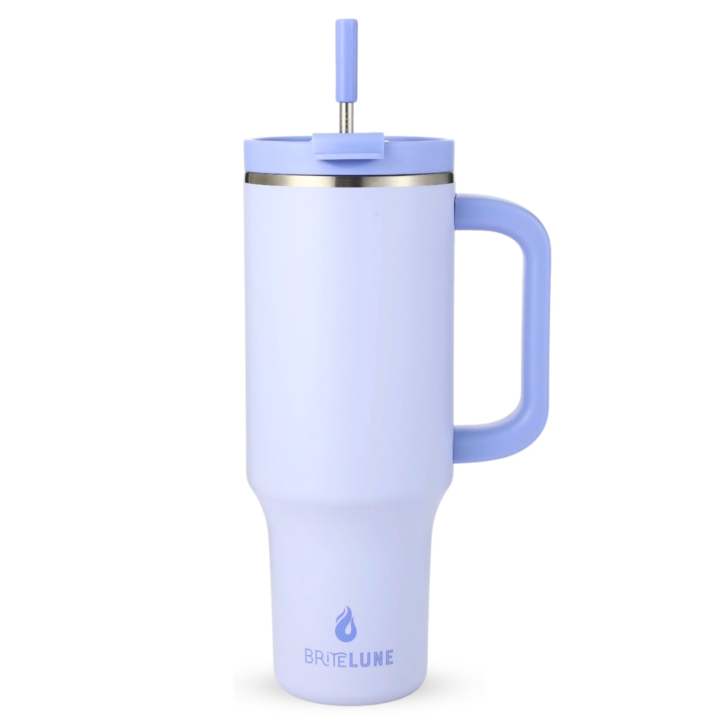 blue 40 oz insulated tumbler with handle and straw