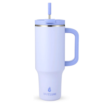 blue 40 oz insulated tumbler with handle and straw
