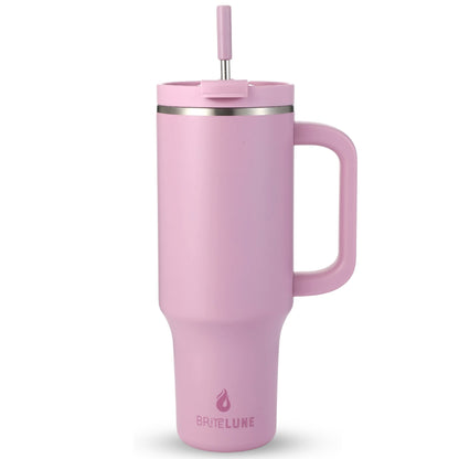 purple 40 oz insulated tumbler with handle and straw
