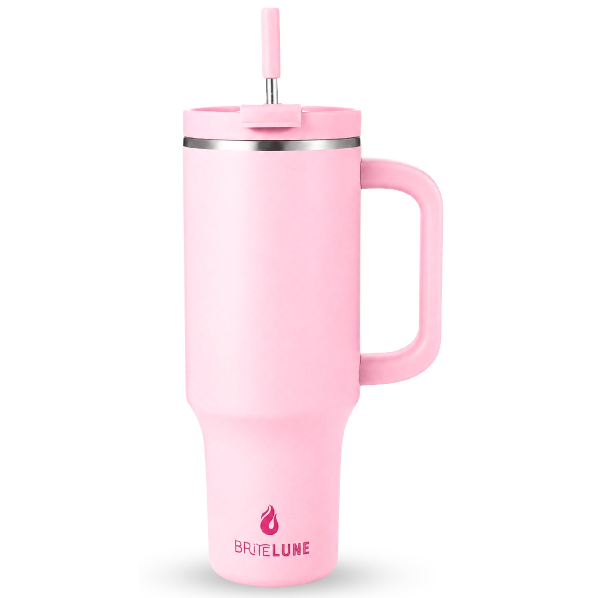 tea rose pink 40 oz insulated tumbler with handle and straw